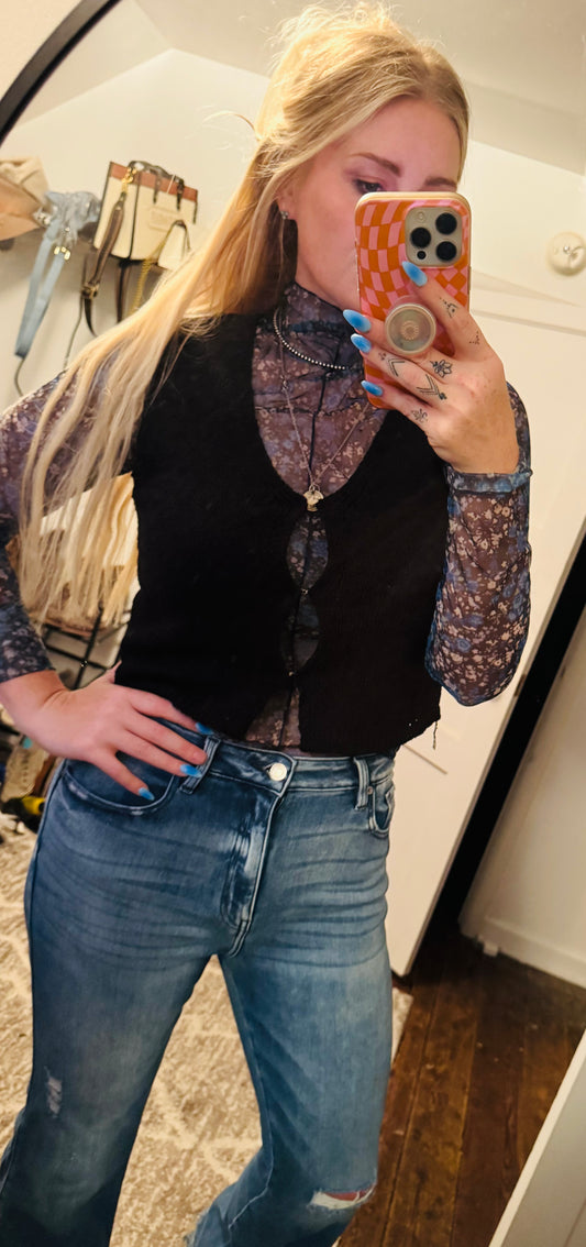 Hook and Eye Closure V-Neck Sweater Vest