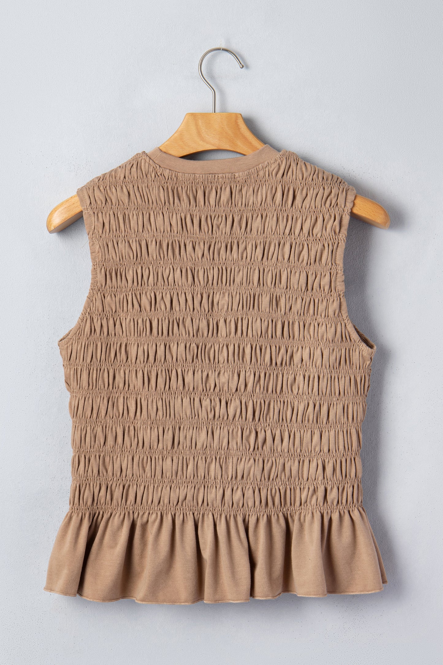 Fiery Red Shirred Slim Fit Ruffle Hem Tank Top