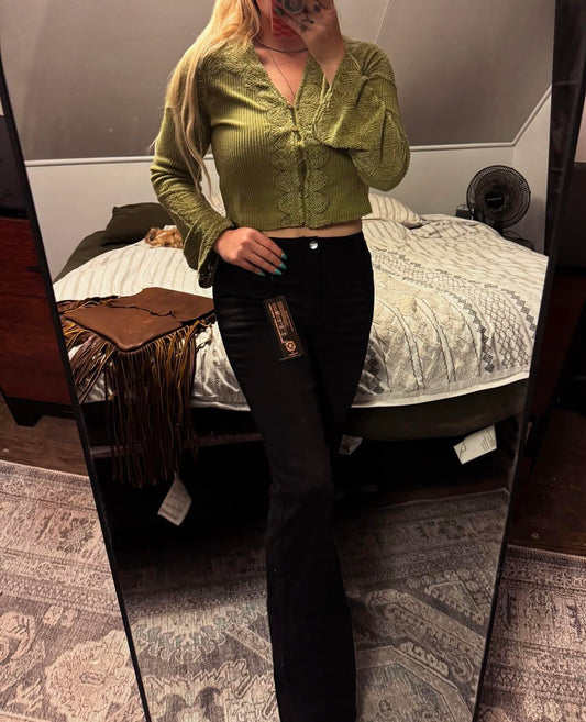 Button Down Crop Ribbed Knit Top