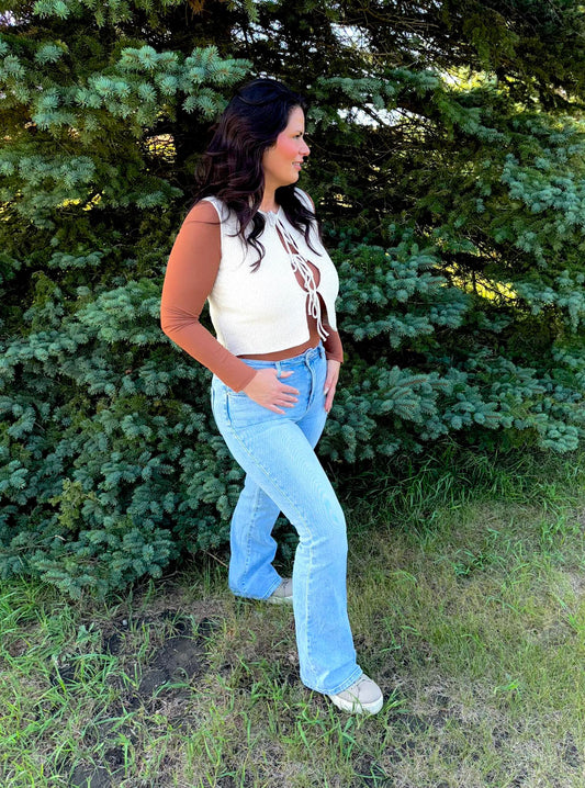 Zenana Tie Front Cropped Sweater Vest
