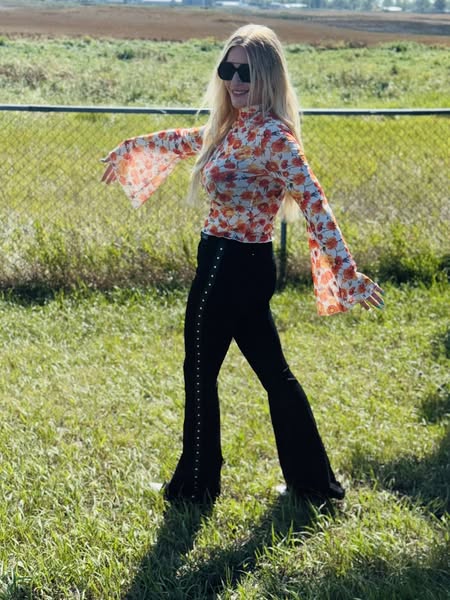 Black Flare Jeans with Studded Side Trim