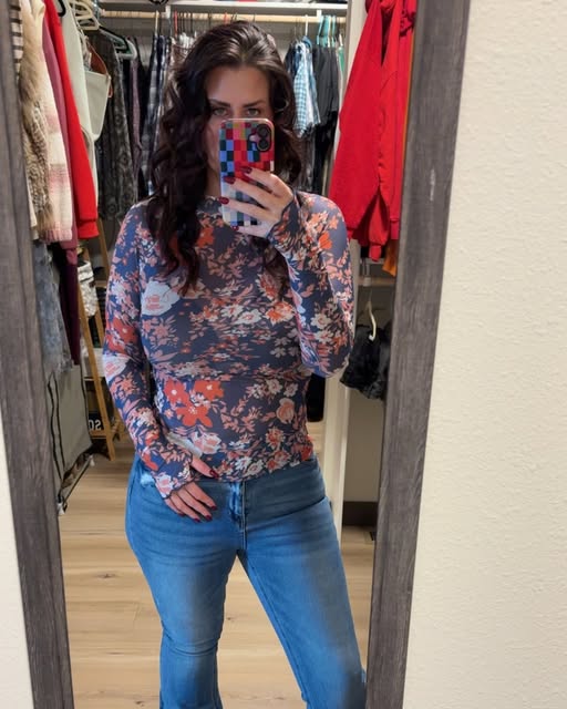 Floral Mock Neck Long Sleeve Top