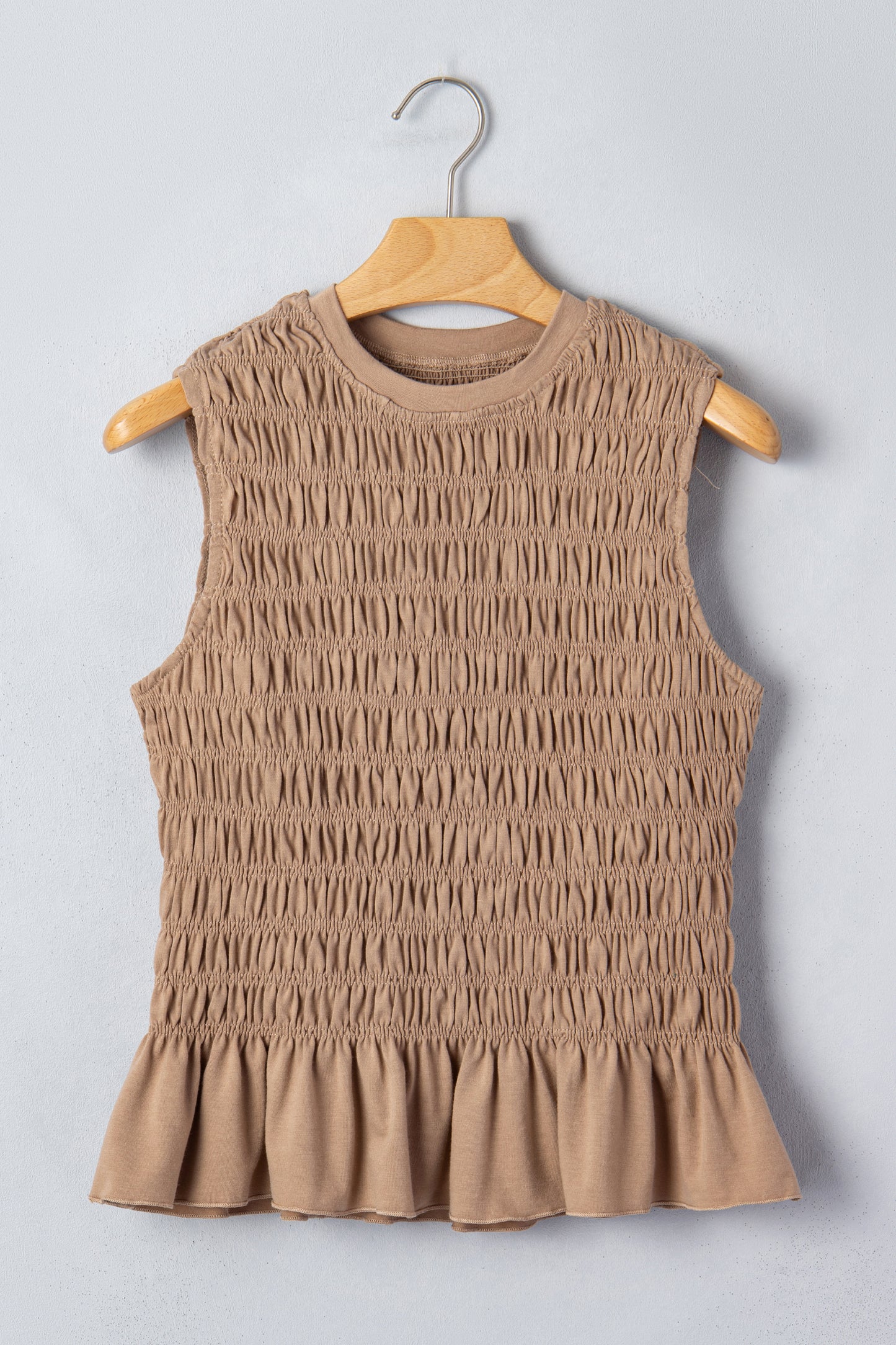 Fiery Red Shirred Slim Fit Ruffle Hem Tank Top