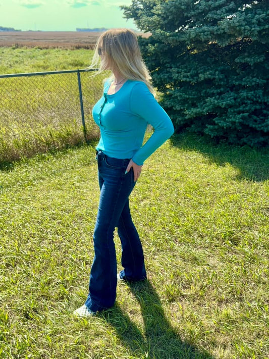Half-Snap Round Neck Long Sleeve Top