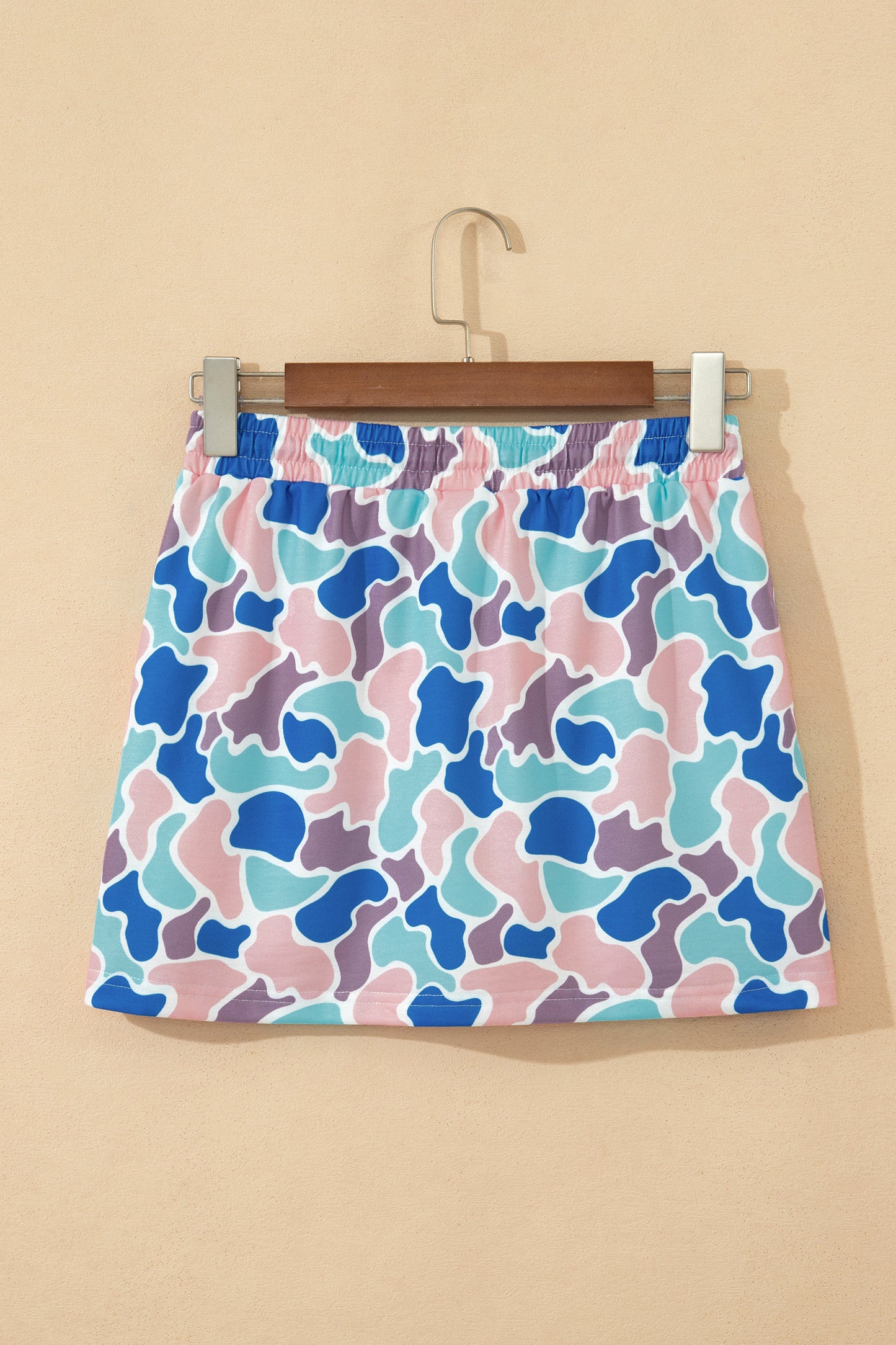 Khaki Abstract Camo Elastic Waist Drawstring Mini Skort